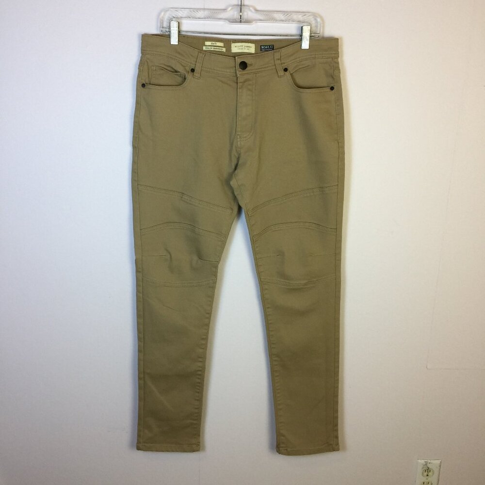 Scott James Chino Pants Mens Size 34x32 Beige Tan Khaki Slim Fit Stretch Casual